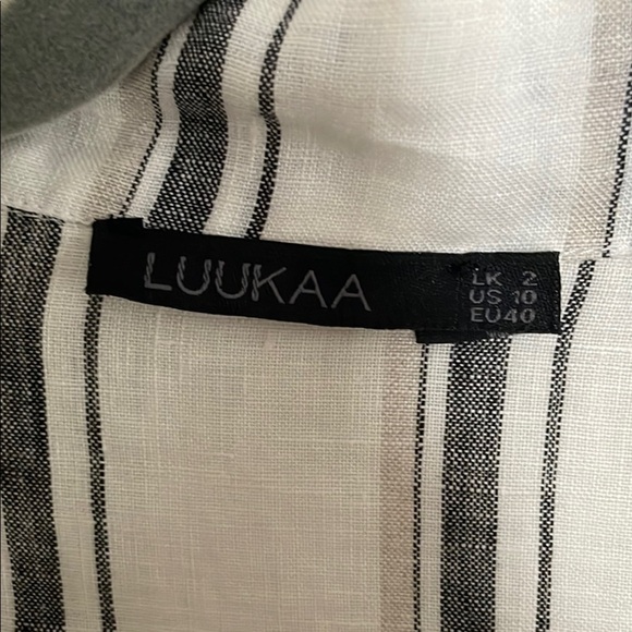 Luukaa Monochrome White Linen Striped Button Down Asymmetric Top,Tunic, Dress - Picture 2 of 9